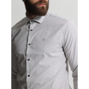 Life Style Butiken Ανδρικό Μακρυμάνικο πουκάμισο ριγέ LS133-8177 Γκρι